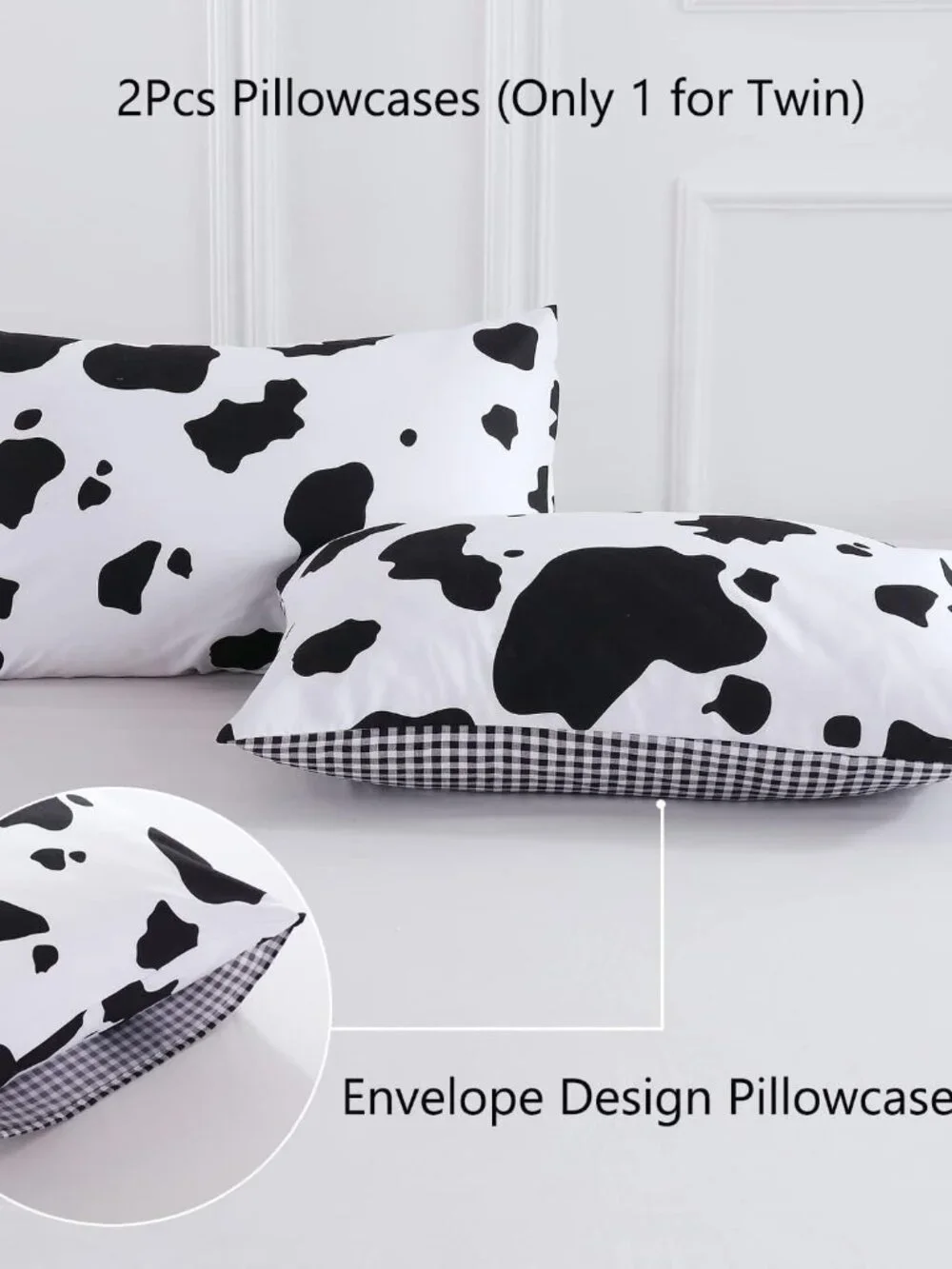 3Pcs Cow Print Comforter Set King Size Black and White Cute Geometric Cow Beddin